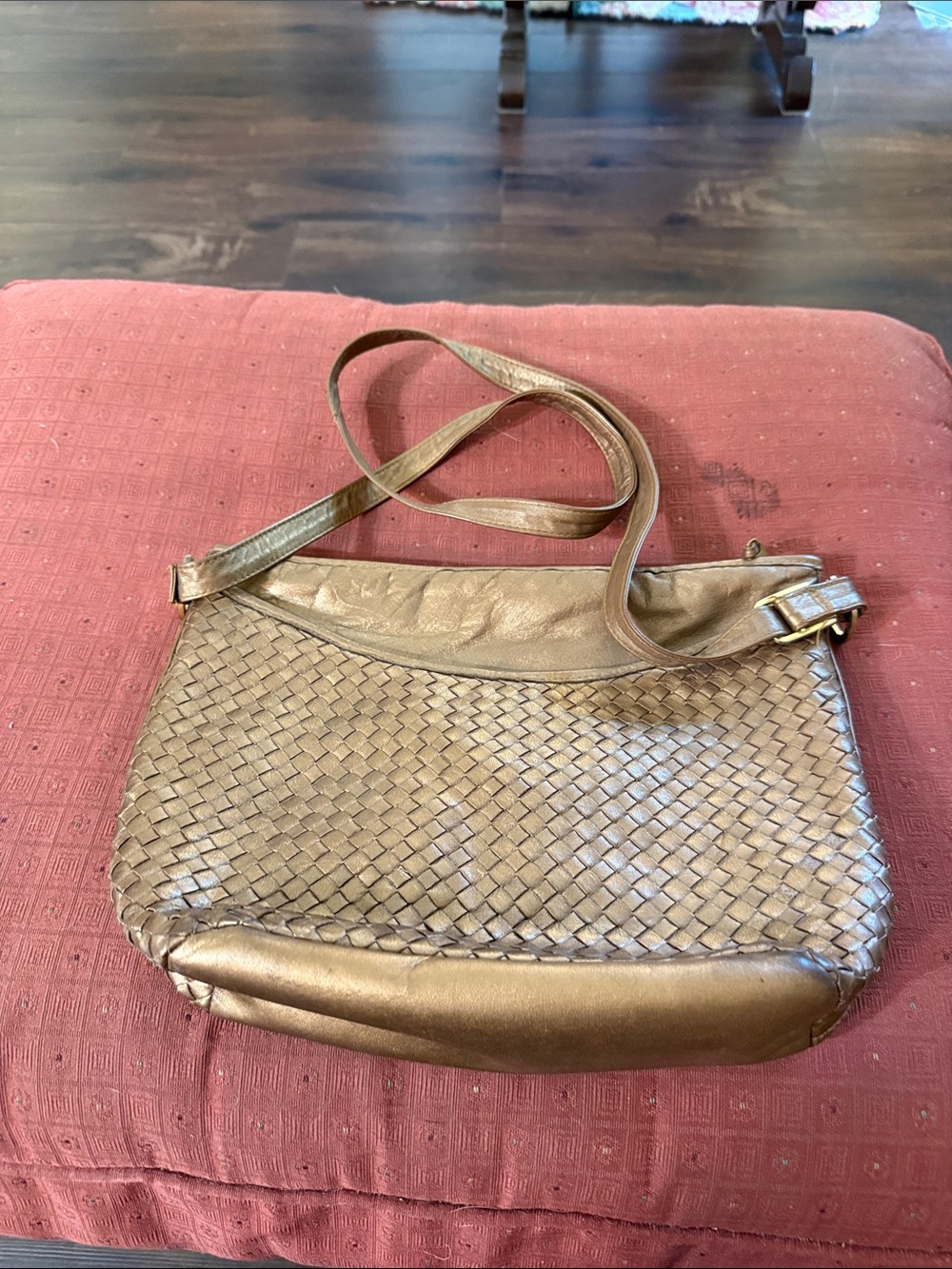 Woven Metallic Shoulder Bag in Gold